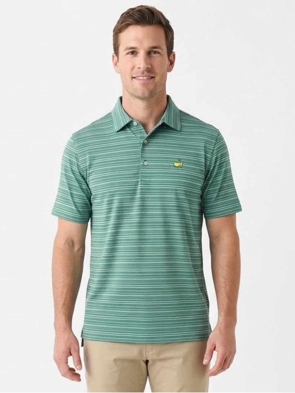 Official Masters Tech Polo Shirt Mens Medium Green Striped Golf Performance